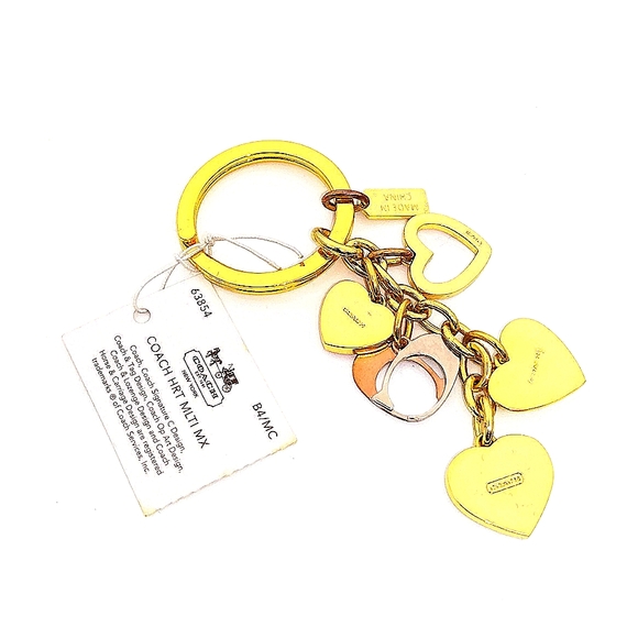 Vintage COACH Gold Pink Multi Heart CZ Keychain Fob #63854 - Picture 3 of 4